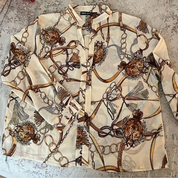 EUC- Bloom Chic Chain Print Blouse Sz 2XL - Picture 2 of 3